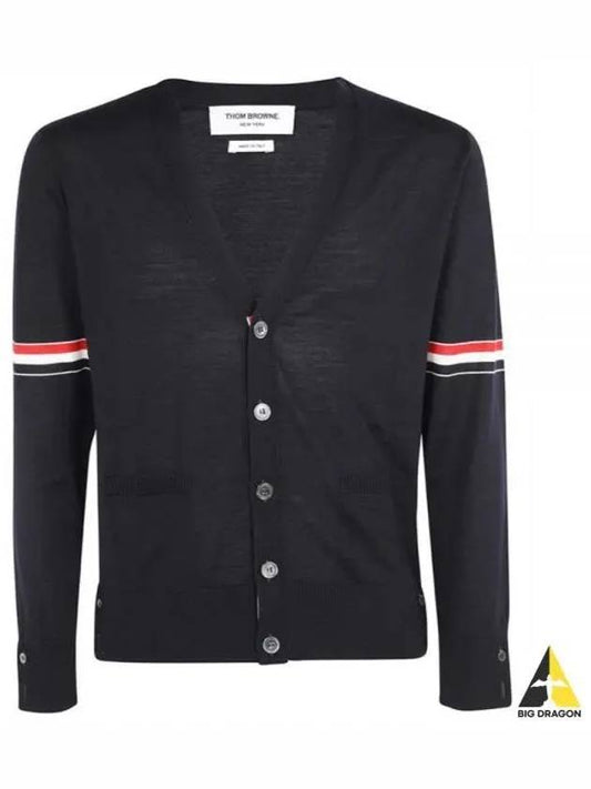 Stripe Armband Merino Wool Cardigan Navy - THOM BROWNE - BALAAN 2