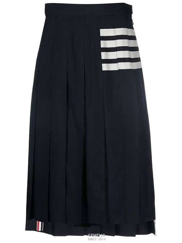 4 Bar Logo Plain Weave Wool Pleated Skirt Navy - THOM BROWNE - BALAAN 2