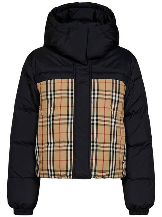 Women's Vintage Check Crop Reversible Puffer Jacket Black Archive Beige - BURBERRY - BALAAN 1