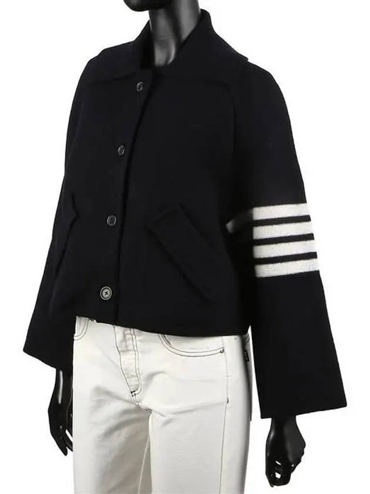 Milano 4-bar Crop Boiled Wool Single Coat Navy - THOM BROWNE - BALAAN 2