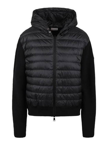 Women's Padded Wool Zip-Up Hooded Cardigan Black - MONCLER - BALAAN 1