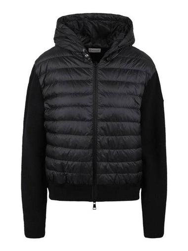 Women's Padded Wool Zip-Up Hooded Cardigan Black - MONCLER - BALAAN 1