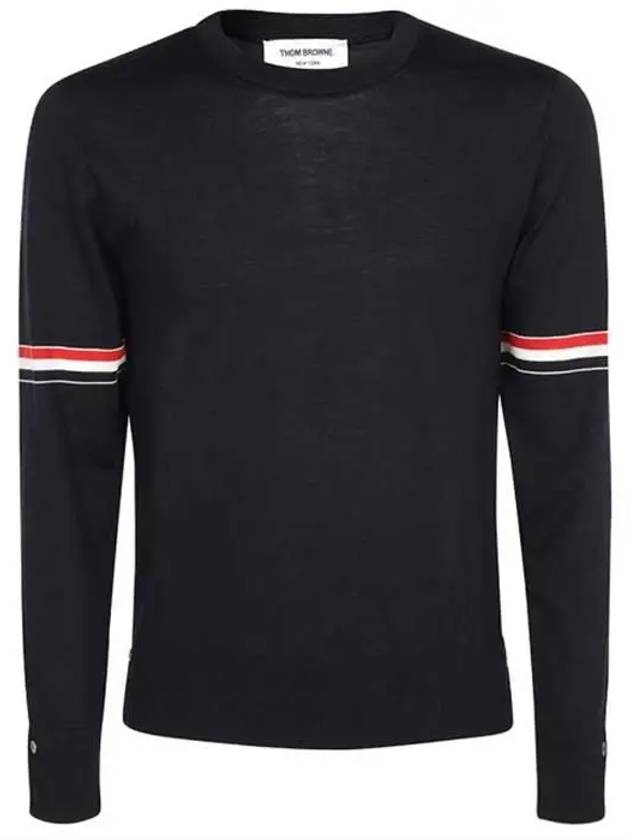 Merino Striped Crew Neck Knit Top Navy - THOM BROWNE - BALAAN 6