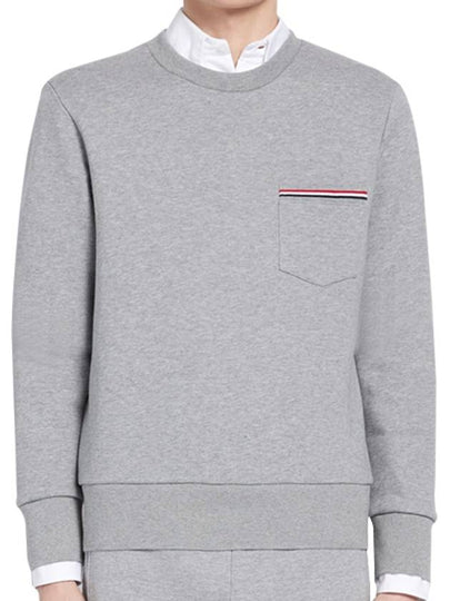 Men's Three-Stripe Tab Pocket Loopback Crew Neck Sweatshirt Light Grey - THOM BROWNE - BALAAN 2