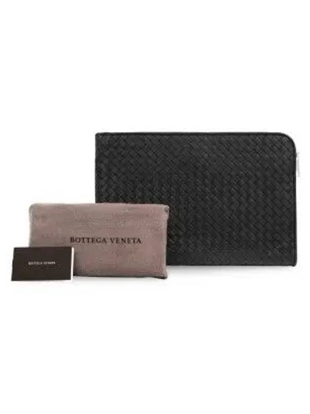 Intrecciato Weaving Zipper Clutch Bag Black - BOTTEGA VENETA - BALAAN 3