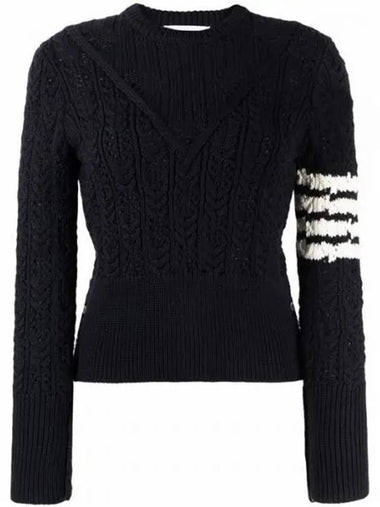 FKA383A 4 bar Irish pointel cable merino wool knit 1207639 - THOM BROWNE - BALAAN 1