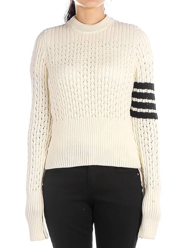 4 Bar Pointelle Knit Top White - THOM BROWNE - BALAAN 2