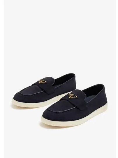 Triangle Logo Suede Leather Loafers Blue - PRADA - BALAAN 2