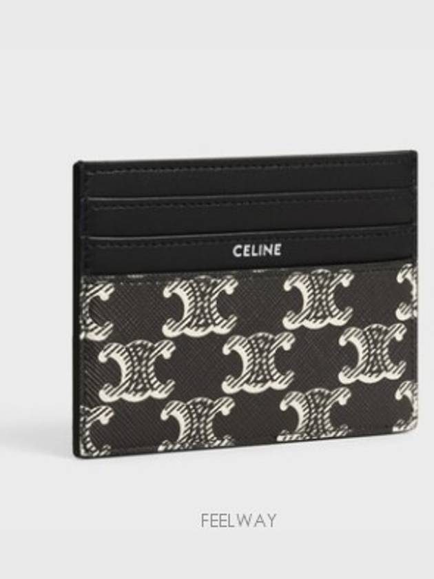 Triomphe Canvas Logo Flip Two-tone Calfskin Card Holder Black - CELINE - BALAAN 3