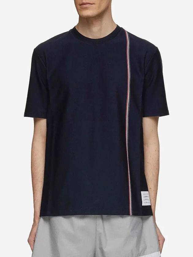 RWB Stripe Cotton Short Sleeve T-shirt Navy - THOM BROWNE - BALAAN 3