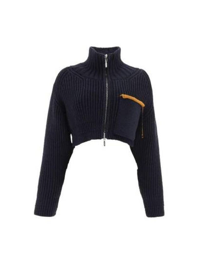 Women's Acro High Neck Crop Zip-Up Cardigan Navy - JACQUEMUS - BALAAN 2