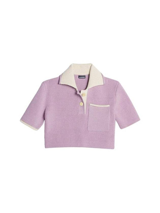 Le Polo Maille Acro Contrast Crop Knit Polo Purple - JACQUEMUS - BALAAN.