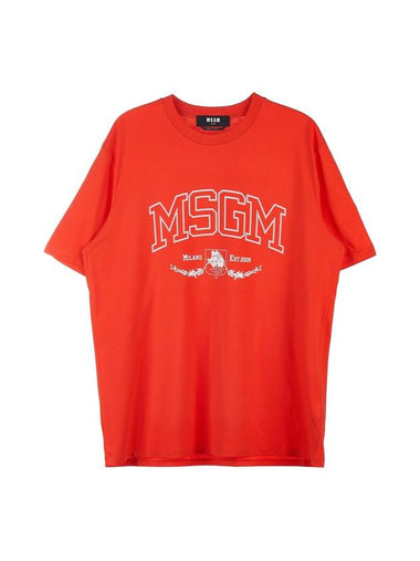 Men's Logo Print Cotton Short Sleeve T-Shirt Red - MSGM - BALAAN 1