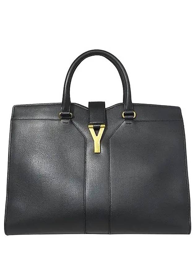 YSL Yip 274759 Black Leather Kabachic L Size Gold Logo Tote Bag - SAINT LAURENT - BALAAN 2