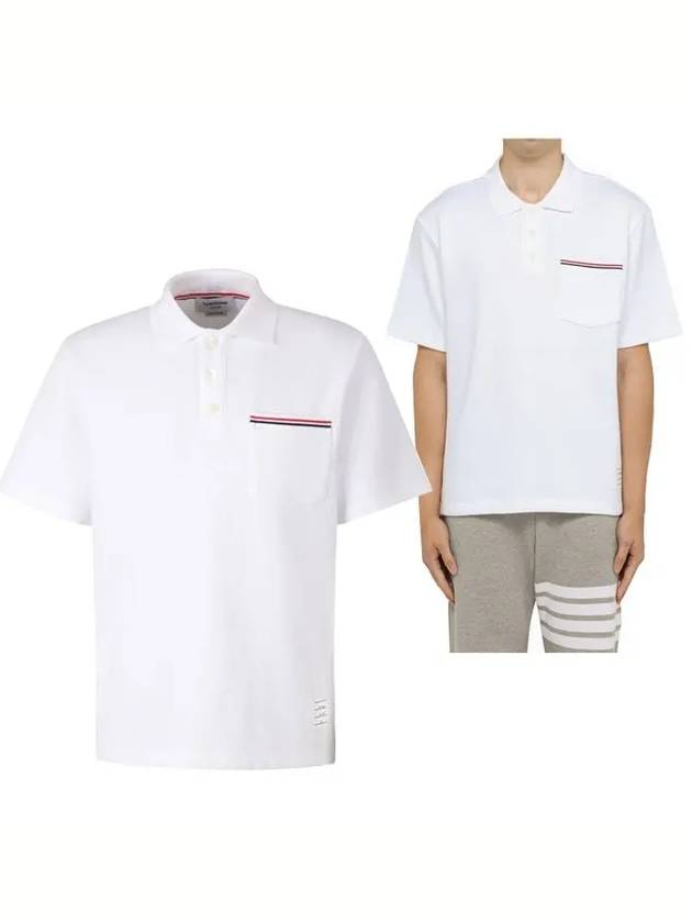 RWB Pocket Interlock Cotton Short Sleeve Polo Shirt White - THOM BROWNE - BALAAN 2