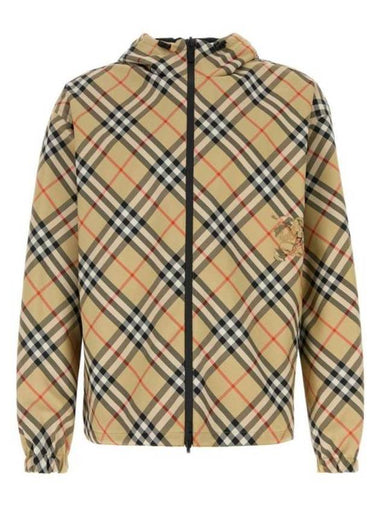 Embroidered Logo Check Zip-Up Hoodie Beige - BURBERRY - BALAAN 1