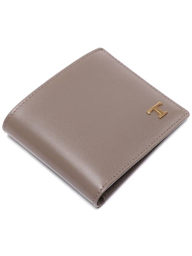 Men's Logo Plaque Leather Half Wallet Grey - TOD'S - BALAAN 6