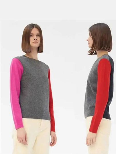 Crewneck Color Block Wool Knit Top Grey - CELINE - BALAAN 2