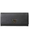 Saffiano Triangular Logo Flap Long Wallet Black - PRADA - BALAAN 2