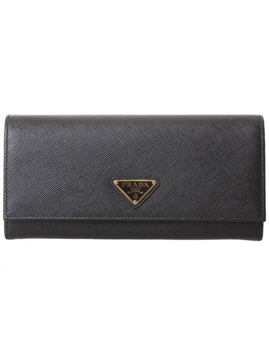 Saffiano Triangular Logo Flap Long Wallet Black - PRADA - BALAAN 2