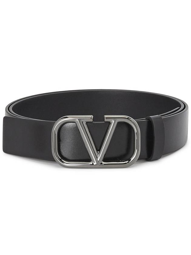 silver V logo signature leather belt black - VALENTINO - BALAAN.