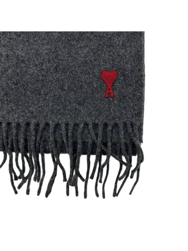 Small Heart Logo Classic Wool Scarf Dark Grey - AMI - BALAAN 3