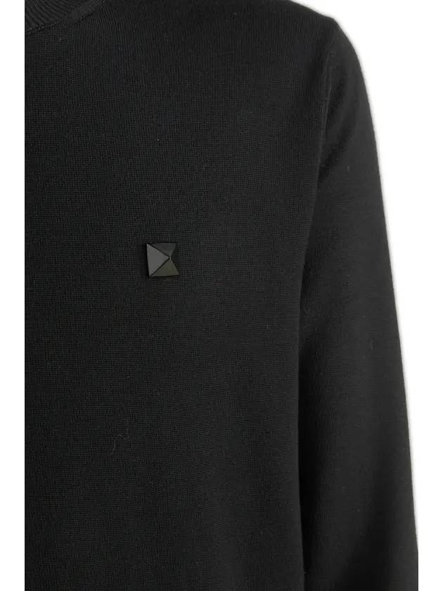 Stud Detail Crew Neck Wool Sweatshirt Black - VALENTINO - BALAAN 4