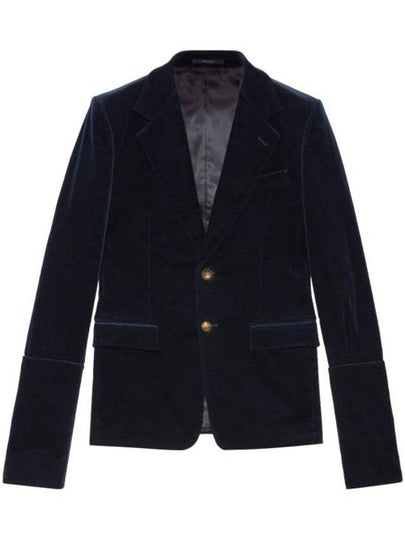 Stretch Cotton Velvet Formal Jacket Dark Blue - GUCCI - BALAAN 2