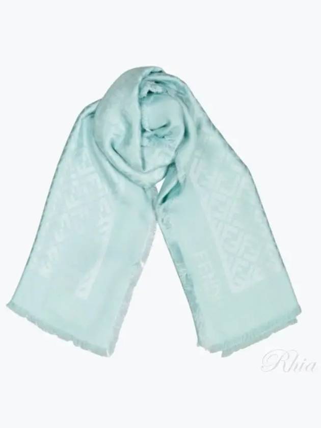 Silk Wool Shawl Scarf Light Blue - FENDI - BALAAN 2