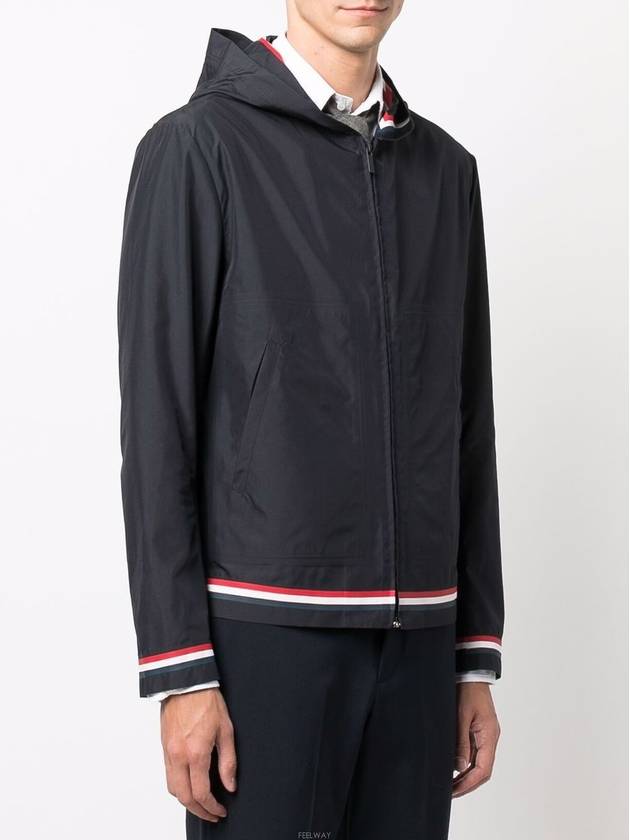 Men's Navy Three Stripes Shell Wind Jacket - THOM BROWNE - BALAAN.