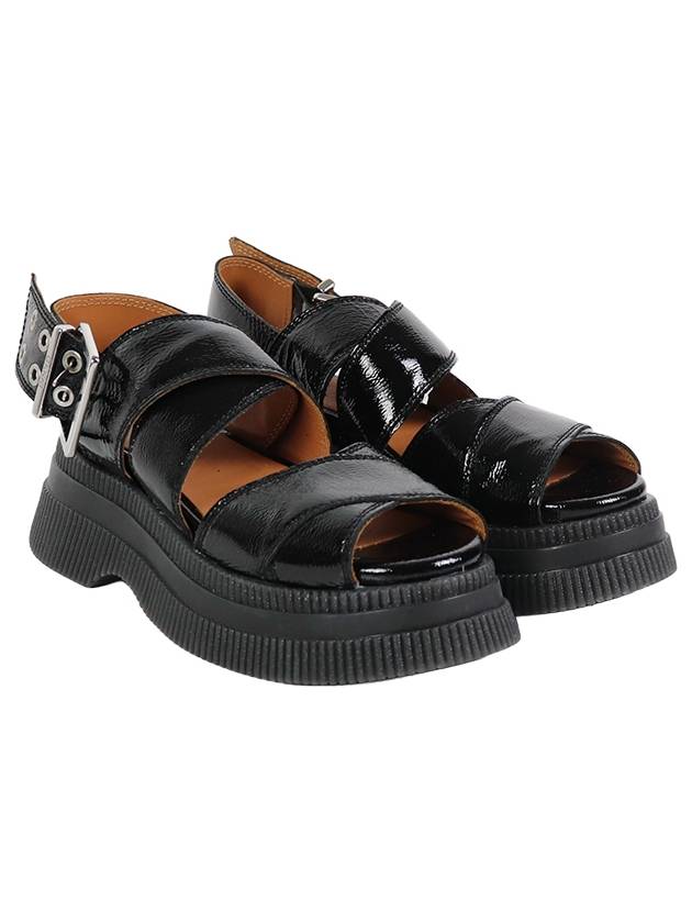 Chunky Buckle Leather Sandals Black - GANNI - BALAAN 2