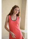 Caisienne slim fit sleeveless slit unbalanced knit dress_coral - CAHIERS - BALAAN 3