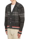 Donegal Tartan Stripe V-Neck Cardigan Grey - THOM BROWNE - BALAAN 4