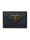 Saffiano Triangle Logo Flap Half Wallet Black - PRADA - BALAAN 1