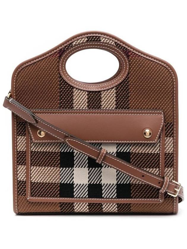 Mini Knit Check Leather Pocket Tote Bag Brown - BURBERRY - BALAAN 14