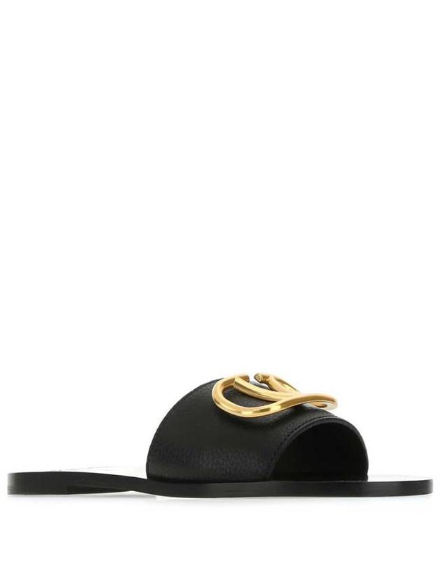 V Logo Signature Leather Slippers Black - VALENTINO - BALAAN 3