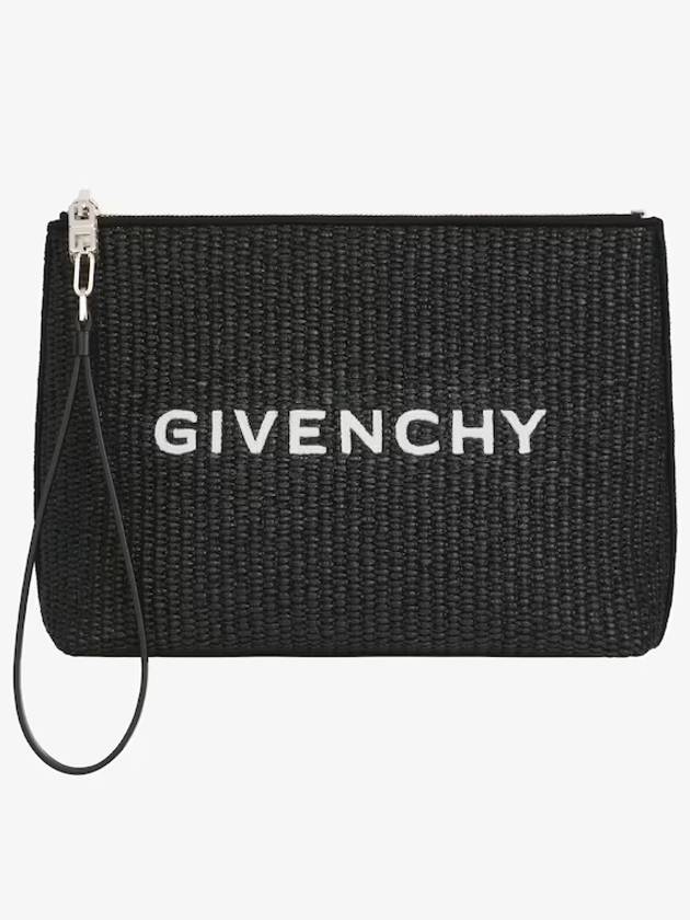 Embroidered Logo Travel Raffia Pouch Black - GIVENCHY - BALAAN 4