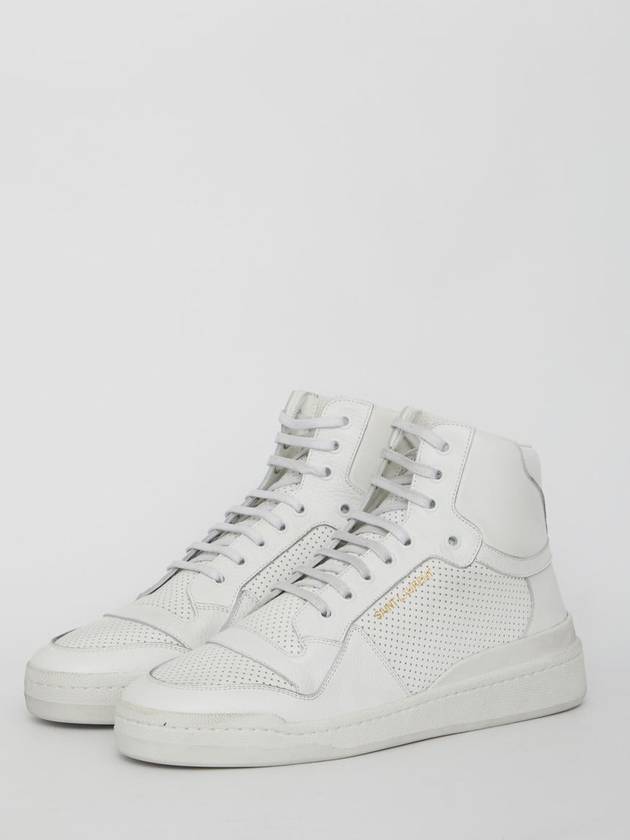 Men's SL24 Used-Look Perforated Leather Mid Top Sneakers White - SAINT LAURENT - BALAAN 3