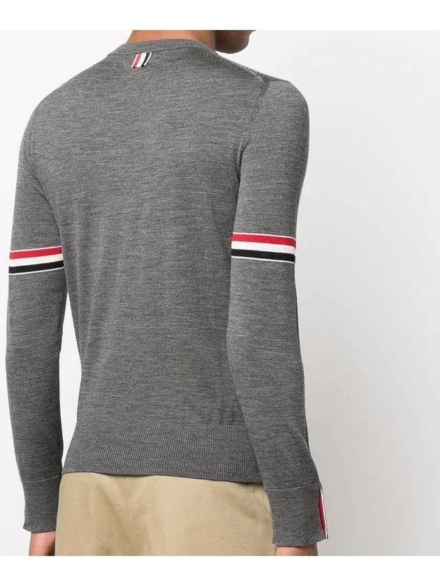 Merino Striped Crew Neck Knit Top Grey - THOM BROWNE - BALAAN 5