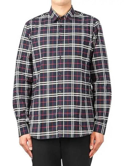 Small Scale Check Stretch Cotton Long Sleeve Shirt Navy - BURBERRY - BALAAN 2