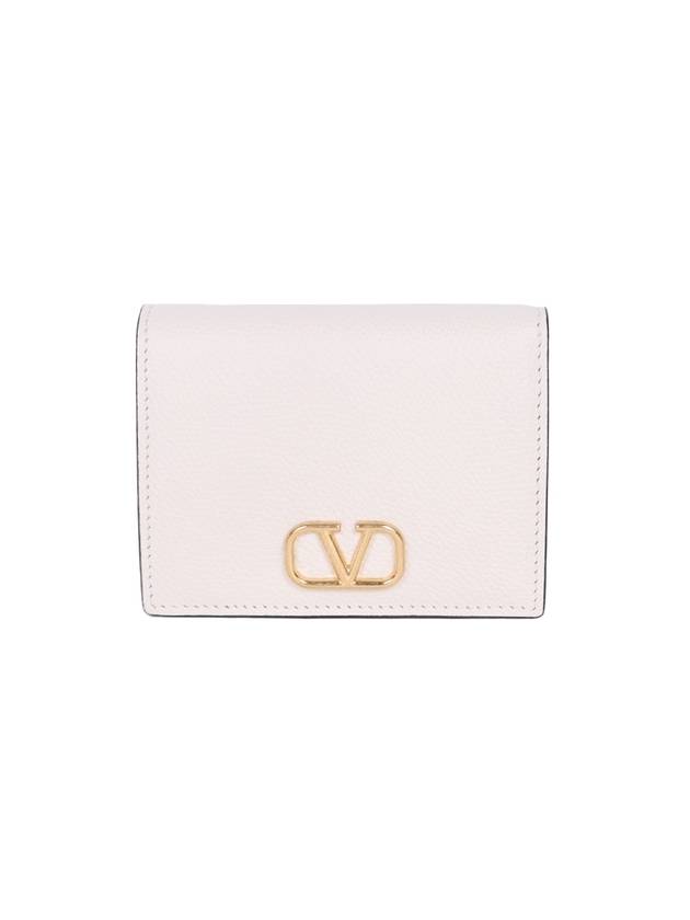 Compact V Logo Signature Calfskin Half Wallet Ivory - VALENTINO - BALAAN 1