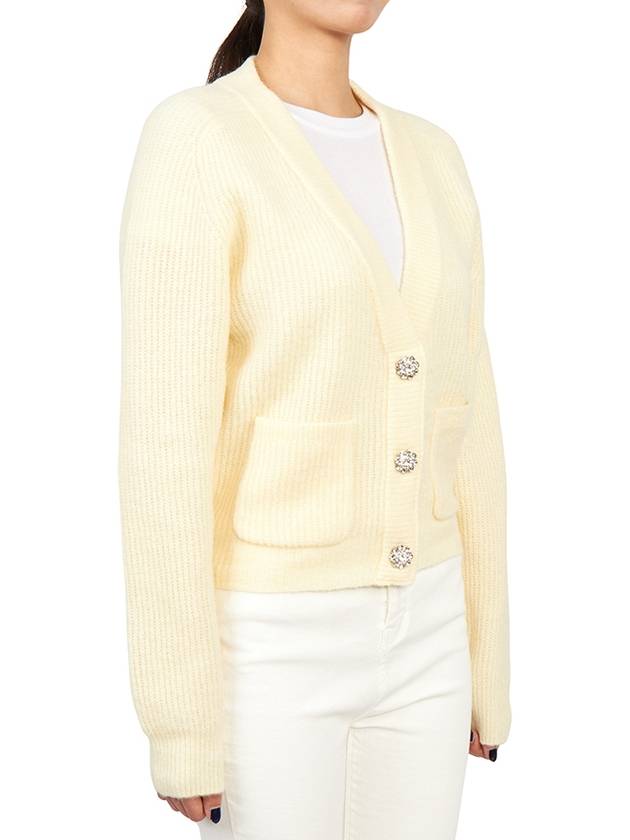 Ribbed V-Neck Soft Wool Cardigan Yellow - GANNI - BALAAN 4