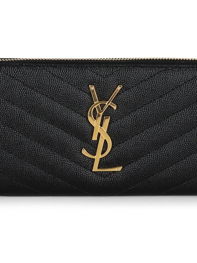 Matelasse Monogram Zipper Around Long Wallet Black - SAINT LAURENT - BALAAN 3