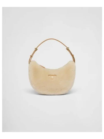 Arque Shearling Leather Shoulder Bag Ecru Noisette - PRADA - BALAAN 1