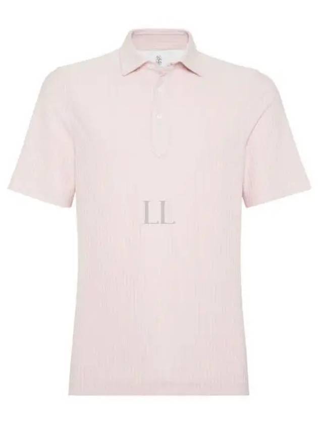 Ribbed Knit Short Sleeve Polo Shirt Pink - BRUNELLO CUCINELLI - BALAAN 2