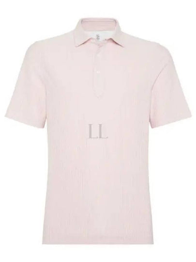 Ribbed Knit Short Sleeve Polo Shirt Pink - BRUNELLO CUCINELLI - BALAAN 2