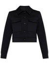 Women's Wool Pocket Crop Jacket Black - AMI - BALAAN.