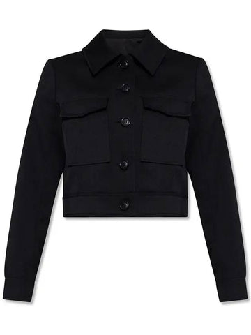 Women's Wool Pocket Crop Jacket Black - AMI - BALAAN.