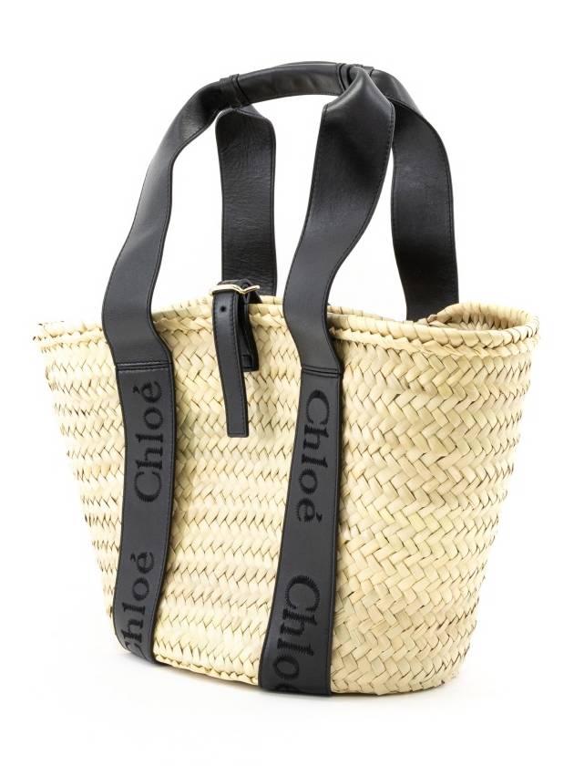 Sense Medium Raffia Basket Tote Bag Black - CHLOE - BALAAN 3