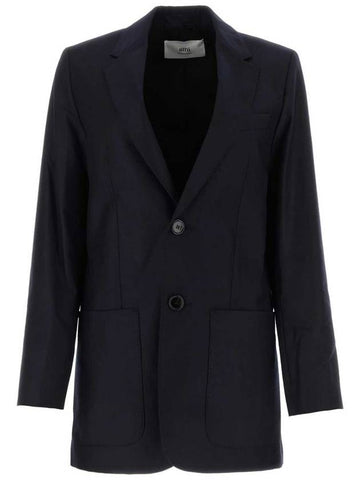 Single Breasted Blazer Jacket Midnight Blue - AMI - BALAAN 1